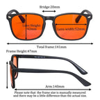 Sunglasses with measurements labeled on a white background