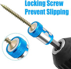 Locking screw mechanism with blue knobs and text 'Locking Screw Prevent Slipping' on a white background.